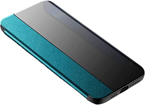 Étui cuir iPhone 13 Pro Max bleu clapet magnétique pour éviter les rayures d'écran