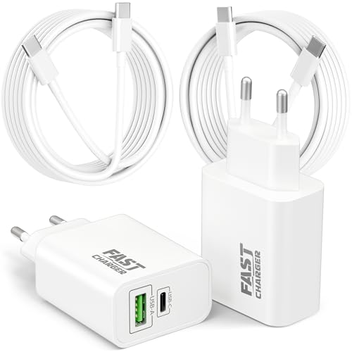 40W 2 Puerto Cargador USB C Carga Rapida para Samsung Galaxy S26 Ultra Plus S25 S24 S23 S22 S21 A55 A54 A53 A35 A15 Tab S10 S9, Cargador Rápido USB C + USB A Adaptador con 2M Cable Tipo C, 2 Pack