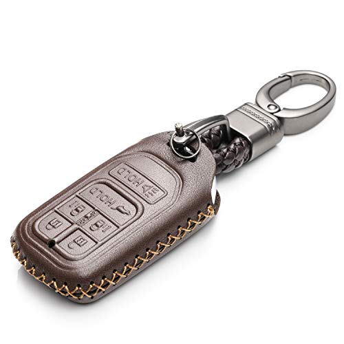 Vitodeco Genuine Leather Smart Key Keyless Remote Entry Fob Case Cover Compatible For 2014 - 2019 Honda Odyssey (6 Buttons, Brown) #TOP1