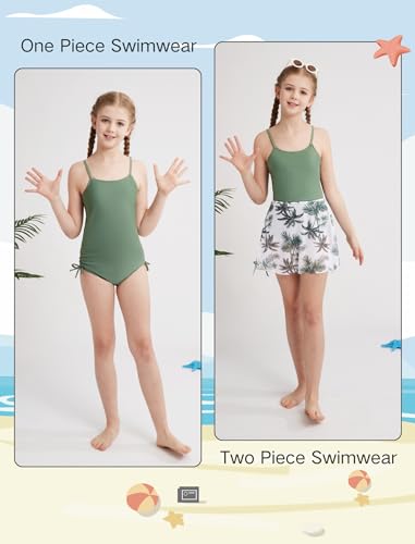 Image of Weixinbuy Girl's One Piece Swimsuits with Mesh Skirt Bathing Suits Swimwear with Cover Up for Girls 9-16 Years