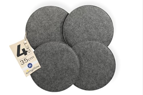 sunnypillow Set di 4 Cuscini per Sedia in Feltro rotondo Ø 36cm - Comodi Cuscini in Feltro per Panca e Sedia - per Interni, Esterni - Cuscini da Seduta - Antracite