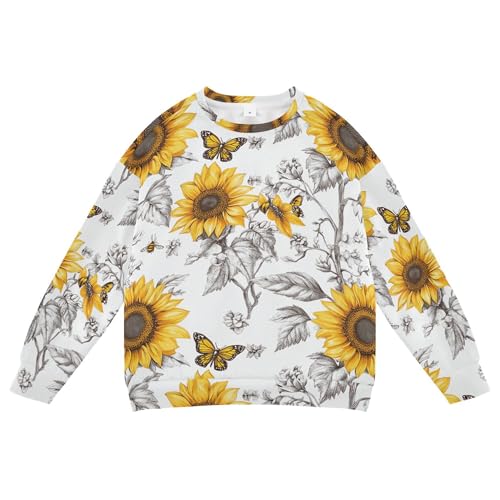 JUNZAN Chic Sunflower White Little Boys Hooded Sweatshirt Crewneck Sweatshirt With Hoodie Sports 4T