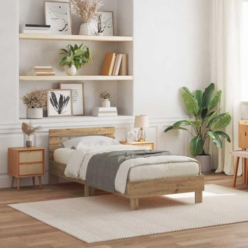 vidaXL Bettgestell Artisan-Eiche 90 x 200 cm Holzwerkstoff, Modernes Bettgestell, stylische Schlafzimmer-Deko, vielseitig mit LED, ergonomisches...