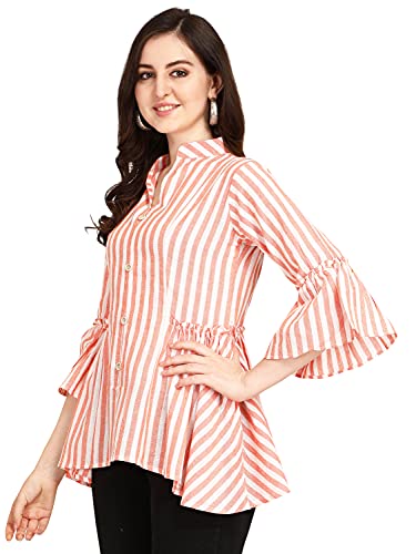 Image of GRECIILOOKS Tops for Women`s | Womens Striped Printed Casual Top for Women | Formal Stylish Bell Sleeve Womens top | Comfortable Rich Vacations and Summer Outfits