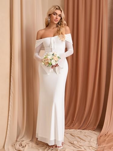 KUTUMAI Elegant Off Shoulder Long Sleeve Maxi Dress Bodycon Tie Formal Wedding Guest Dresses for Women 2025 Fall2