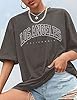 TOMEEK Womens Tops Oversized t Shirts for Women Vintage Drop Shoulder Short Sleeve Top Crewneck Tee Casual Letter Print Round Neck Summer Tops for Teen Girls (Dark Grey, S) #2