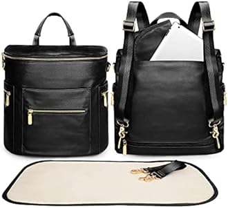 miss fong Diaper Bag Backpack Baby Diaper Bag, Large Leather Diaper Backpack with 16 Pockets Travel Diaper Bag with Diaper Changing Pad, Stroller Straps & 2 Insulated Pockets(Convertible, Black)