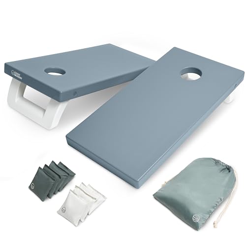 Coast Modern All Weather Cornhole Board Set - 4 x 2 ft Regulation Size - Premium Outdoor Game for Adults & Family - Stone Blue