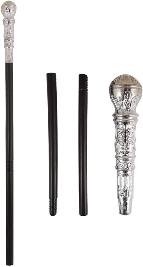 MAKI FASHIONS Pimp Cane, Silver Top Fancy Dress Cane, Decorative Costume Walking Stick for 70s Gangster