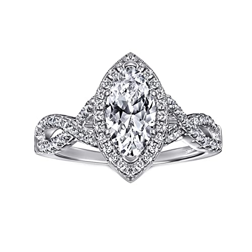 Womens Promise Rings, 925 Sterling Silver Rings Women Elegant Halo 4 Prong Marquise 5x10MM Stackable Cubic Zirconia Rings Silver
