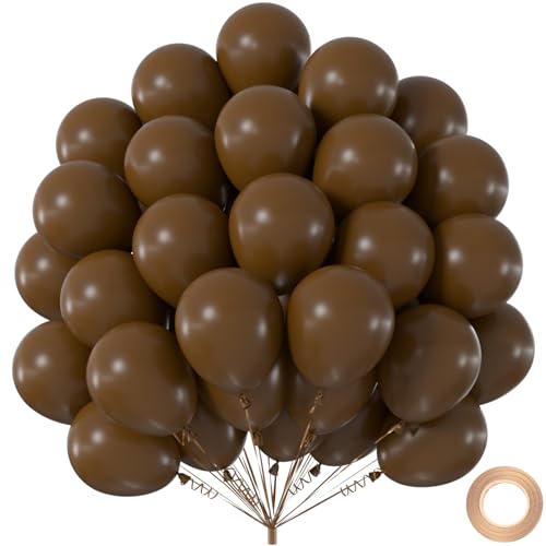 50pcs Matte Brown Balloons 12 Inch Premium Dark Coffee Thick Latex Party Balloons with Ribbon & Glues for Bear Baby Shower Woodland Birthday Boho Wedding & Graduation 2026