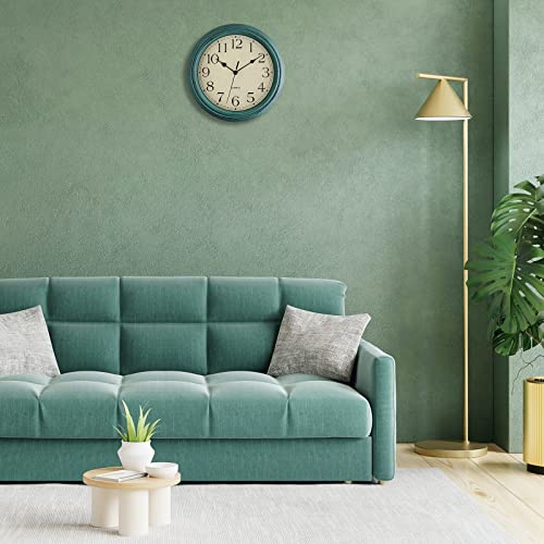 Image of Foxtop Retro Silent Non-Ticking Round Classic Clock 12 Inch Quartz Decorative Battery Operated Wall Clock for Living Room Kitchen Home Office (Turquoise)