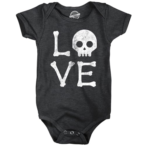 Crazy Dog T-Shirts Love Skull Baby Bodysuit Funny Halloween Infant Onesie with Skeleton Bones Graphic Sarcastic Spooky Novelty Romper for Infants Boys and Girls Black 6 Months