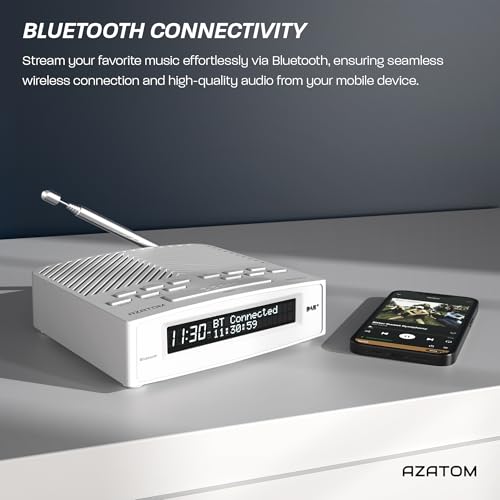 DAB/DAB+ & FM Bedside Digital Radio | Dual Alarms & Sleep Timer | USB Device Charging | Mains Powered | Bluetooth | Perfect for the Bedroom | AZATOM Horizon 2 (White) - 3