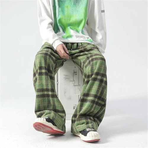 Men's Vintage Color Plaid Pants Loose Wide Leg Pants Lazy Wind Straight-Leg Leisure Trousers4