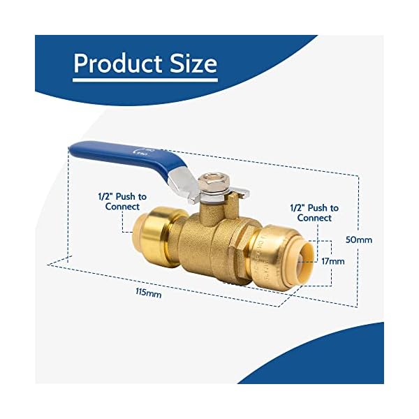 PURAGEIR 4 Pack 1/2 Inch Push Ball Valve, Pushfit Water Shut Off Valve with Disconnect Clip