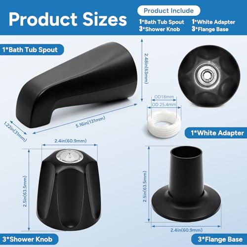 Juego de grifería para bañera, negro mate, 3 piezas: perillas para ducha y espita para bañera, compatible con Price Pfister Verve miniatura 2