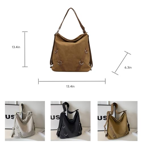 Image of Tote Bag for Women,Canvas Tote Bag with Zipper, Retro Large Capacity Casual Shoulder Handbags with Inner Pockets