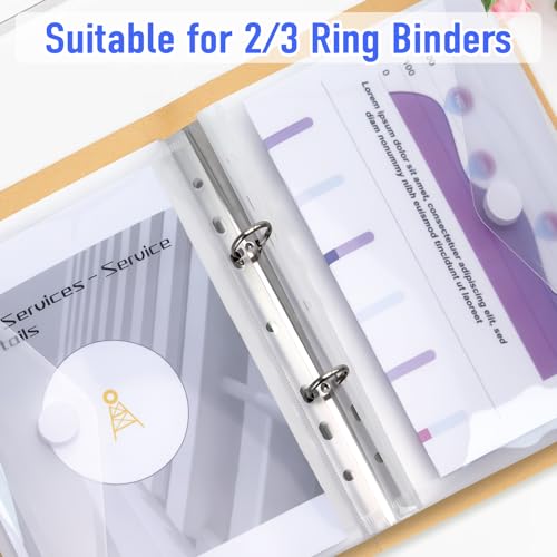 JEFURE 10 Stück Dokumententasche A5, Transparent Dokumentenmappe A5 zum Abheften mit 7 Löcher, Klettverschluss, Wasserdichte Mappen Ordnersystem, Sammelmappen für Dokumente Organisation