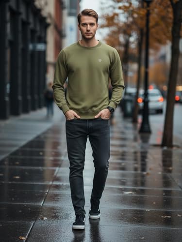 Image of Lux Cozi Men's Cotton Blend Casual Crew Neck Sweatshirt with Stay Warm Treatment ||Sweatshirts for Men