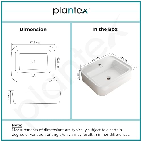 Image of Plantex Ceramic Wash Basin /One Piece Basin for Bathroom with 10 Years Glaze Warranty by Plantex /Table Top Washbasin for Home /Office /Hotels (White - 20.5 x 17 x 5 Inch)