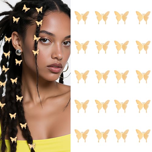 YISSION 20PCS Gold Butterfly Hair Clips for Women & Girls Mini Metal Butterfly Braid Accessories Cute Hair Pins for Braids Dreadlocks Daily Wear Party & Festival Styling