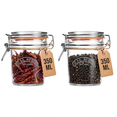 Image of Kilner Premium 2 x 350ml Clip Top Airtight Round Glass Food Storage Container Jar for Kitchen | Multipurpose BPA Free, Reusable Kitchen Container for Storage