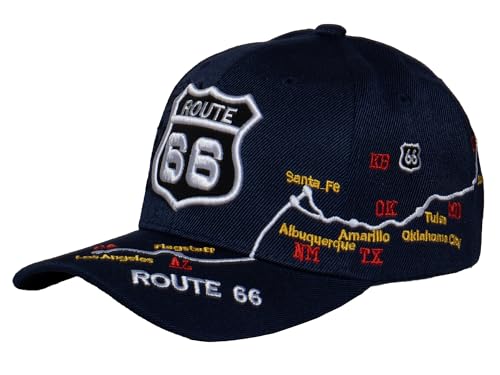Image of TOP HEADWEAR Route 66 Embroidered Baseball Cap Americana Travel Hat | Mens Womens Historic Highway Inspired Style & Detailed Road Map Embroidery