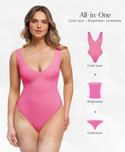 Image of Popilush Shapewear Bodysuit Plunge Deep V Neck Backless Going Out Tank Tops | lightly tummy control bodysuit,Buttery soft stretch fabric, sculpted shape and all-day comfort