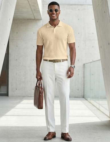 Image of JMIERR Mens Casual Polo Shirt Summer Short Sleeve Vacation Button Beach Knit Stretchy Golf Shirts