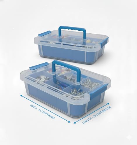 Image of plastic boxes for Storage transparent box, Portable & Stackable Space Saving Organiser with Lid for Jewelry, Arts & Crafts, Buttons, Beads (Black, 1 TIER WITH 1 TRAY)