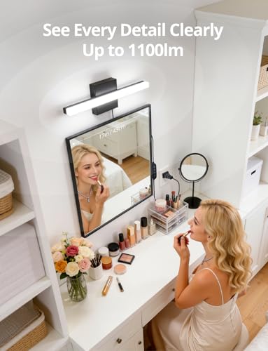 Image of Combuh Black Plug in Vanity Light Bar Corded for Bathroom Lighting Fixture No Wiring, 16Inch 5 Colors Adjustable Dimmable Modern Bright Daylight Mirror Lamp for Wall Dressing Room Makeup (with Plug)