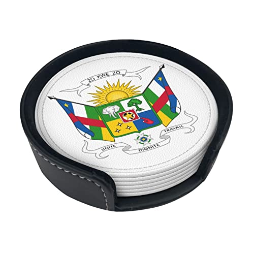Armoiries de la République Centrafricaine sous-Verre Rond en Cuir Anti-Taches et Anti-brûlure Protégez Le Bureau 6 pièces 4in