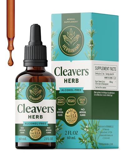 HERBAMAMA Cleavers Lymphatic Drainage Drops - Vegan Natural Detox & Cleanse Support with Cleavers Leaf Extract Liquid - Non-GMO Alcohol & Sugar-Free Herbal Supplement 42-Day Supply