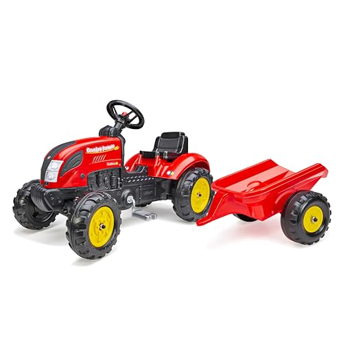 Falk - Tracteur à pédales Country Farmer - Rouge - avec remorque - Fabriqué en France - Dès 2 Ans - 2058L, Rouge et Jaune