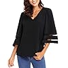 LookbookStore Women Tops for Summer 2023 Ladies Tops and Blouses Bell Sleeve Tops for Women Black Tops for Work Business 3/4 Sleeve Tops Womens Tops Dressy Casual Going Out Tops Size Large Size 12 14