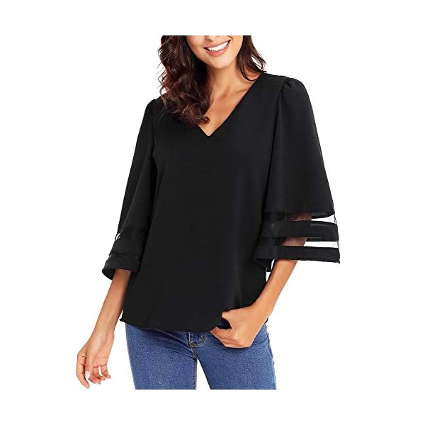 LookbookStore Women Tops for Summer 2023 Ladies Tops and Blouses Bell Sleeve Tops for Women Black Tops for Work Business 3/4 Sleeve Tops Womens Tops Dressy Casual Going Out Tops Size Large Size 12 14