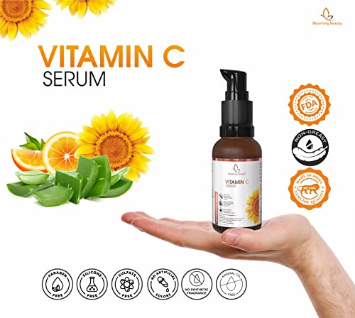 Image of Blooming beauty Vitamin C 20% Professional Face Serum with Vitamin E, Ferulic acid, Niacinamide,for Age Defying& Skin Clearing Serum,Vitamin C Face Serum (Vitamin C + Aloe Vera gel (30+120)-150ml)