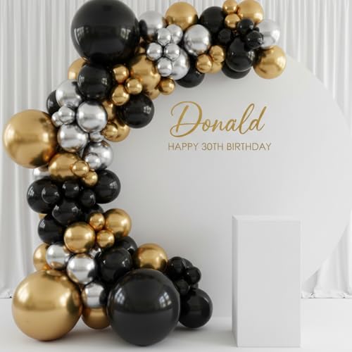 Image of RUBFAC Black and Gold Balloons 129pcs Different Sizes Pack of 18 12 10 5 Inch, Latex Balloon Garland Arch Kit for Party Graduation Wedding Holiday Happy Birthday Decoration