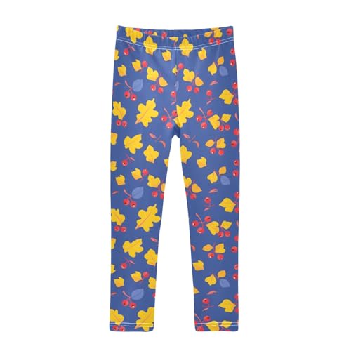 senya Girls Printed Leggings Yoga Pants Yellow Leaf Pattern for Kids in 4t to 10 Years, 4T
