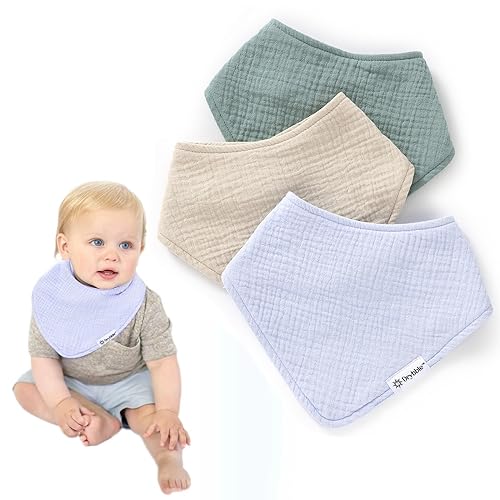 Image of Drybble Waterproof Muslin Bandana Baby Bibs - Organic Cotton Exterior - Ultra Absorbent 4 Layers for Drooling & Teething