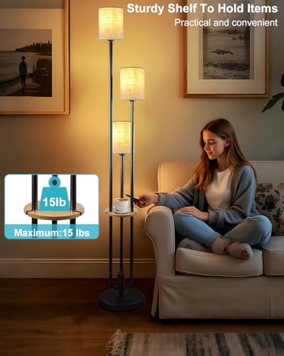 Image of 63 inch Dimmable Floor Lamp with Shelf & Table, 3-Light Black Mid Century Modern Standing Lamp, 3000K Warm White G9 LED Bulbs Included, Eye-Caring Tall Lamp for Living Room Bedroom Office
