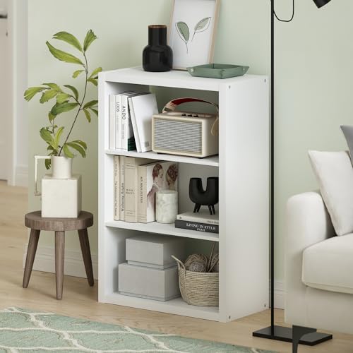 Image of Furinno Viola Book Shelf, 3-Tier Bookshelf, Extra Thick Frame Bookcase with Open Shelf, Open Back Design, 11.3 inch x 23.2 inch x 35.9 inch, for Living Room, Bedroom, Home Office, White