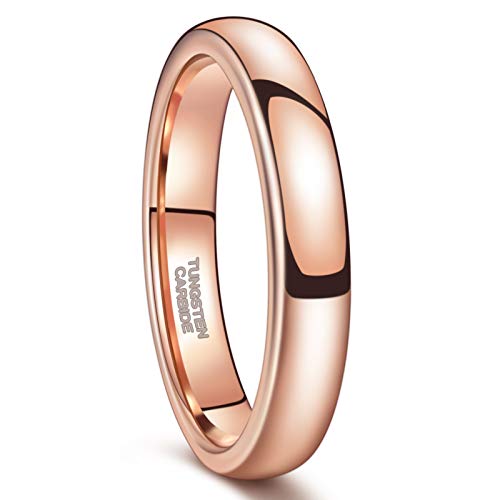 Greenpod 4mm Tungsten Rings for Women High Polished Plain Dome Rose Gold Plated Classic Wedding Band Comfort Fit Size 7