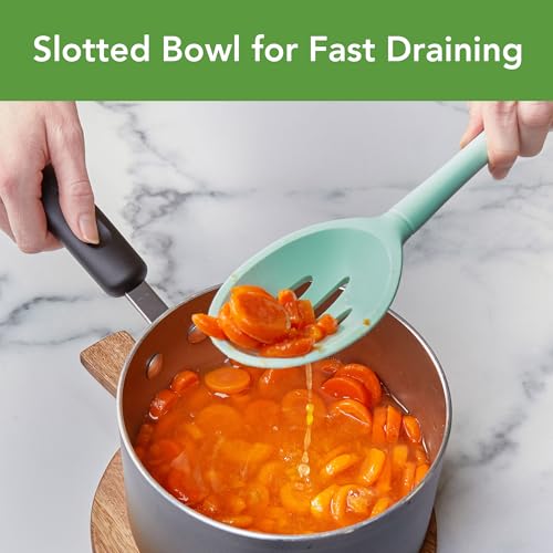 Image of Tovolo Flex Core Silicone Slotted Deep Spoon for Cooking Mixing Baking, Dishwasher Safe BPA Free All Silicone Kitchen Utensil Heat Resistant Nonstick Safe Slotted Serving Spoon, Aqua Seafoam Green