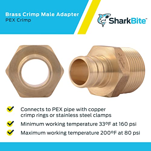 Sharkbite 3/4 Inch Crimp Mnpt Male Adapter, Brass Plumbing Fitting, Pex Pipe, Copper, Uc134Lfa #TOP3