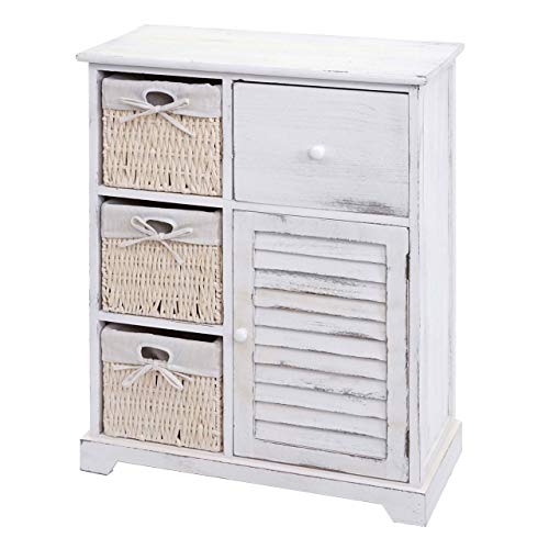 Con cassetto Mendler Cassettiera con 3 ceste Shabby Vintage HWC-H21 Legno paulonia Bianco
