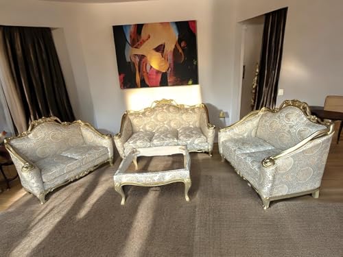 Image of Wooden 7 Seater Sofa Set, Solid Wood Hand-Carved Sofa 3+2+2 Traditional Design Furniture for Living Room, Home, Office