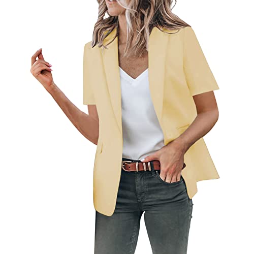 Trajes de mujer Casual Solid Button Manga Corta Slim Traje Temperamento Abrigo Daliy Work Festivo Invierno Abrigo Mujer, beige, L