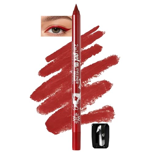 Image of Red Matte Gel Eyeliner Pencil, Waterproof Smudge-proof Long Lasting Plum Eye Liner, High-Pigmented Smooth Creamy Formula for Mature Women, Eyes Makeup Pen with Sharpener